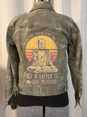 Hand-Stitched Custom Buddha Camo Denim Jacket